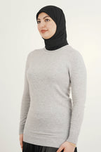 Pull femme en maille à col rond et manches longues — Gris