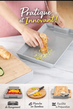 Planche à Découper en Bambou avec Tiroir de Rangement – Antidérapante, Double Face (32,5 × 24,5 × 4,8 cm)