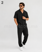 Ensemble Homme Rayé – Chemise & Pantalon Casual Été