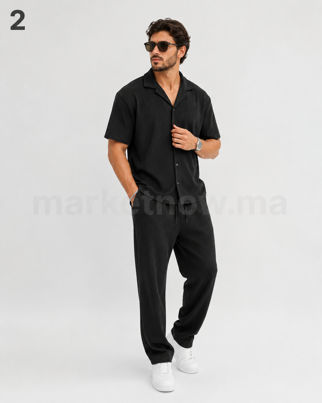 Ensemble Homme Rayé – Chemise & Pantalon Casual Été