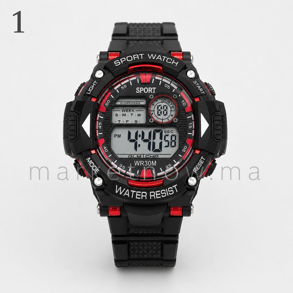 Montre Sport Homme Digitale – Résistante à l’Eau et aux Chocs