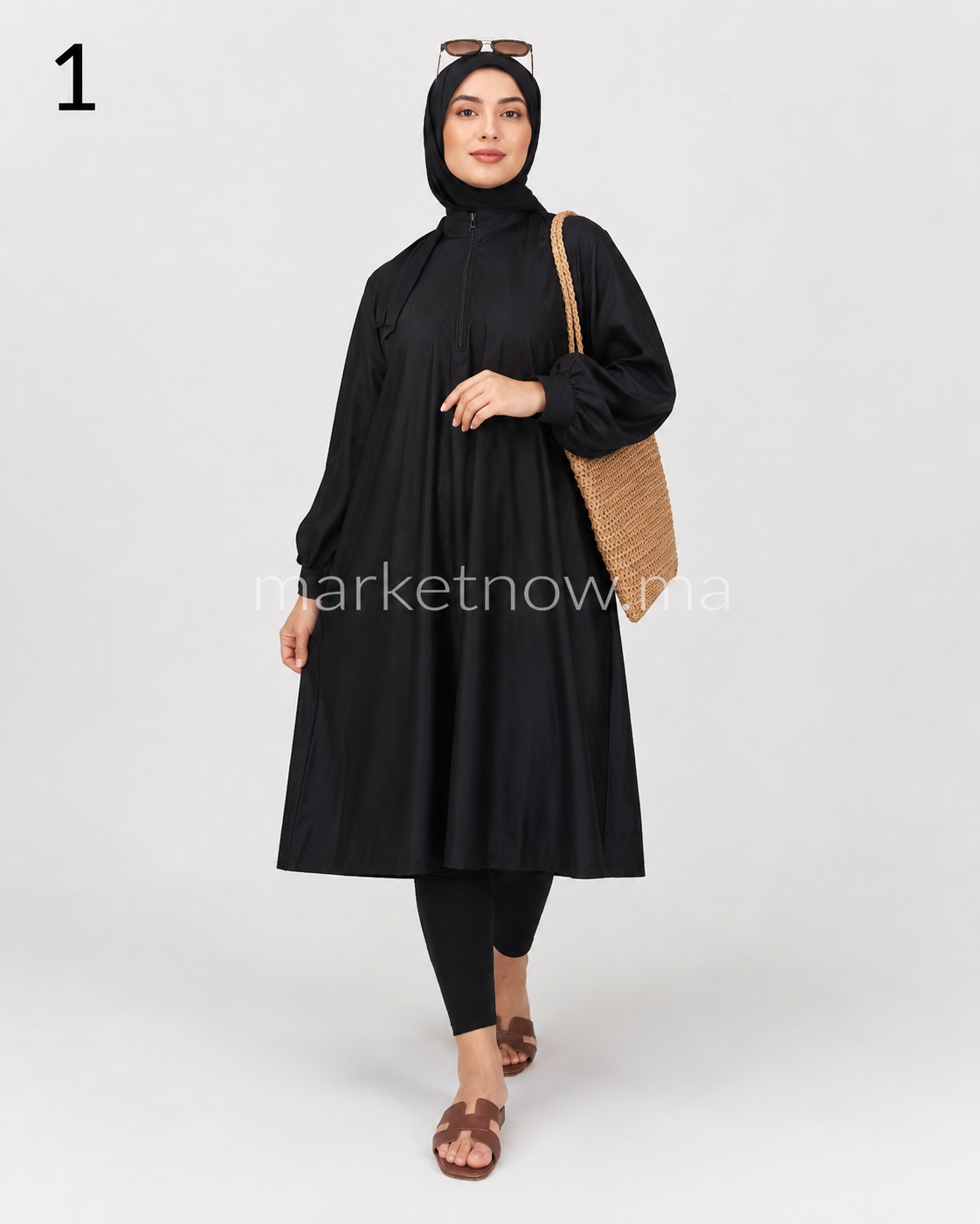 Burkini Femme 3 Pièces avec Hijab, Robe Longue et Collant | Tailles S à 2XL