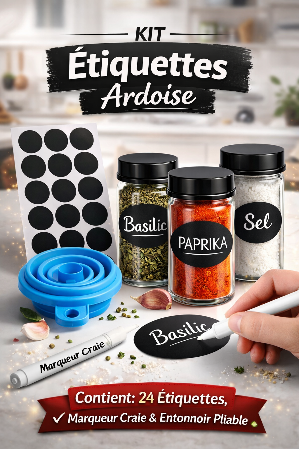 Organiseur à Épices Rotatif 360° – Roue avec 18 Pots en Verre Hermétiques | Gain de Place & Design Élégant