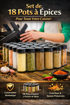 Organiseur à Épices Rotatif 360° – Roue avec 18 Pots en Verre Hermétiques | Gain de Place & Design Élégant