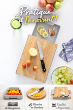 Planche à Découper en Bambou avec Tiroir de Rangement – Antidérapante, Double Face (32,5 × 24,5 × 4,8 cm)