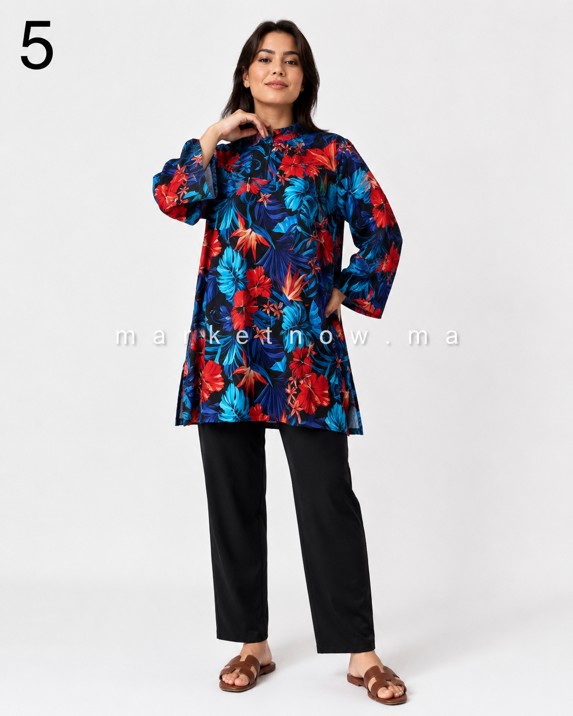 Burkini Multicolore 4 Pièces avec Pantalon Large