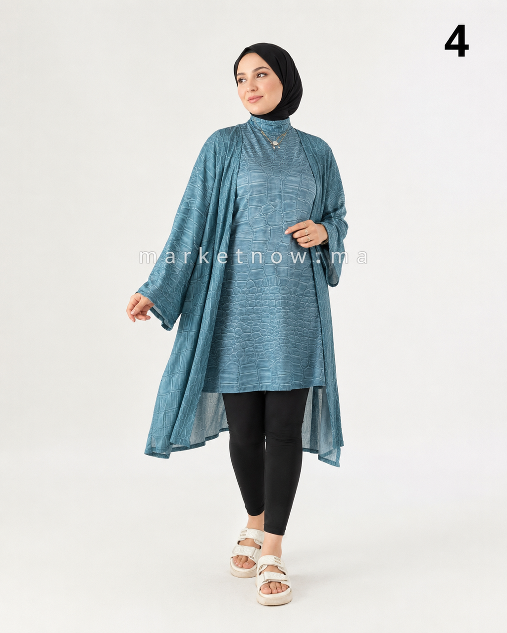 Burkini Croco 4 Pièces avec Kimono Mousseline