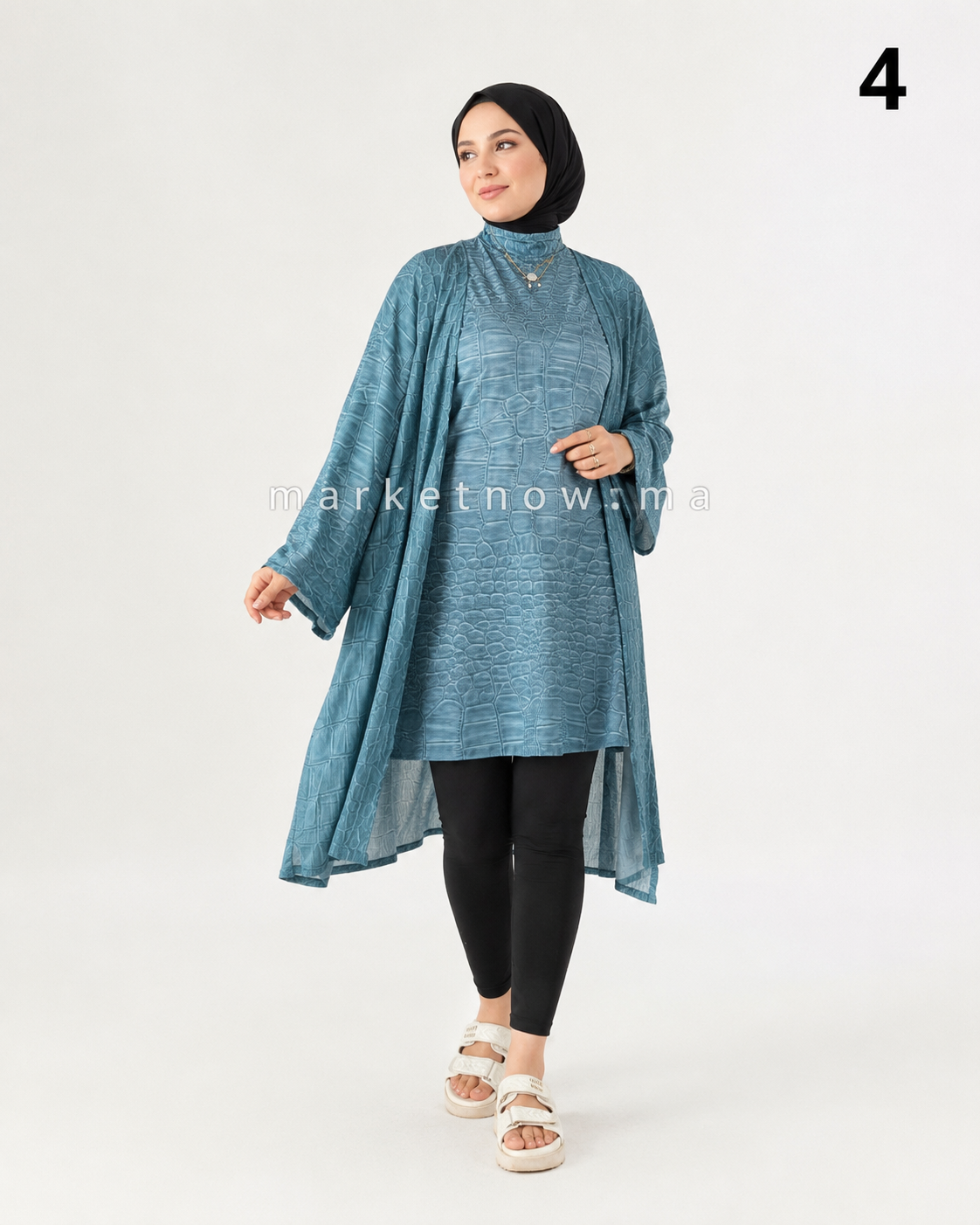 Burkini Croco 4 Pièces avec Kimono Mousseline