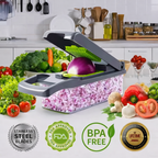 Coupe-légumes Multifonction 16-en-1 avec Boîte de Récupération  Dés – Tranches – Julienne – Ondulé – Râpe – Hachage rapide