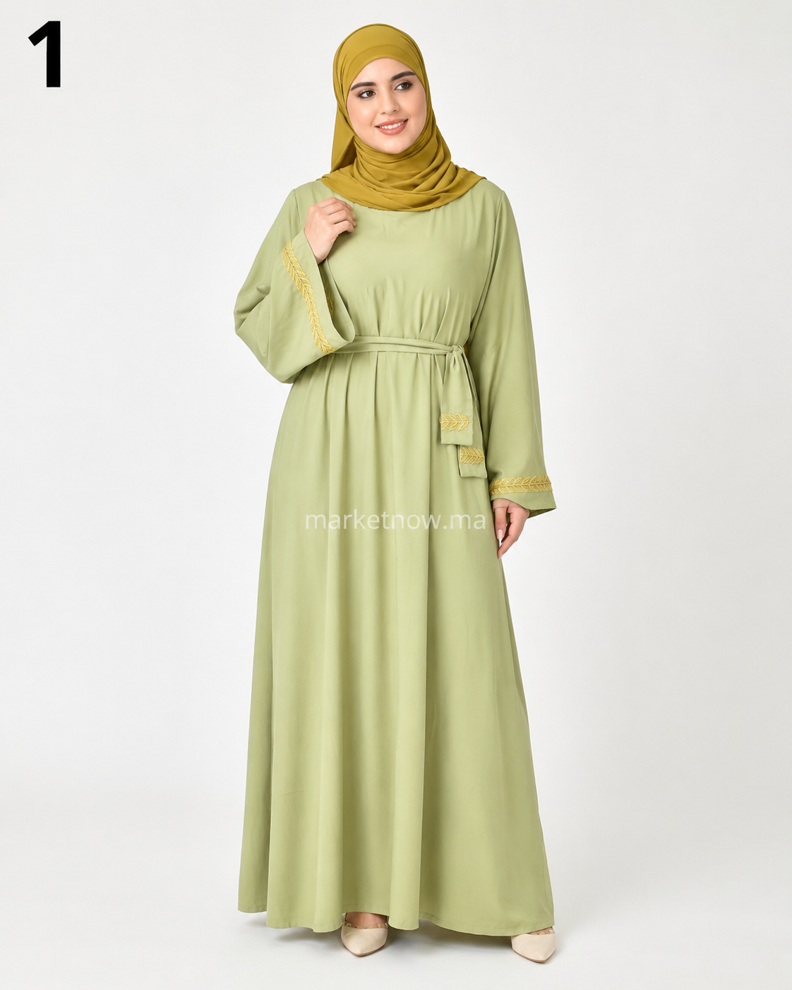 Robe Longue Élégante Brodée avec Ceinture – Crêpe Rosa 150