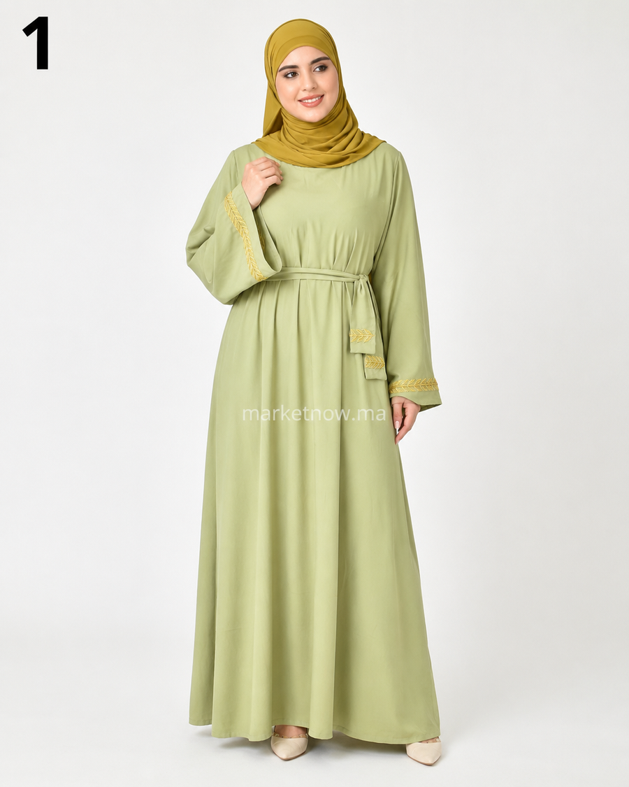 Robe Longue Élégante Brodée avec Ceinture – Crêpe Rosa 150