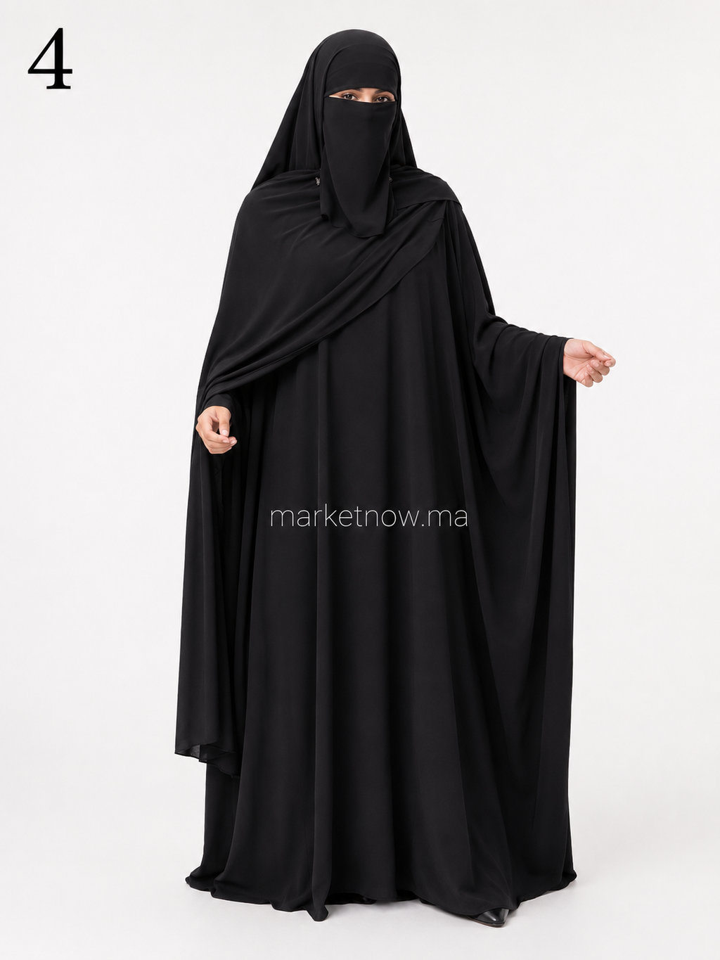 Abaya Femme 3 Pièces en Crêpe avec Cape d’Épaules, Niqab et Foulard