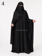 Abaya Femme 3 Pièces en Crêpe avec Cape d’Épaules, Niqab et Foulard