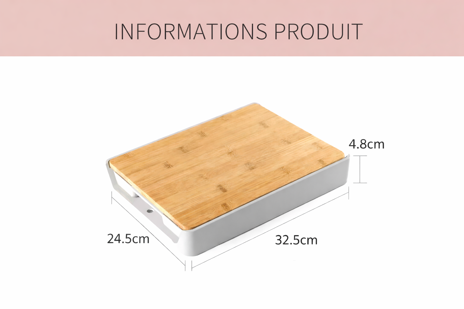 Planche à Découper en Bambou avec Tiroir de Rangement – Antidérapante, Double Face (32,5 × 24,5 × 4,8 cm)
