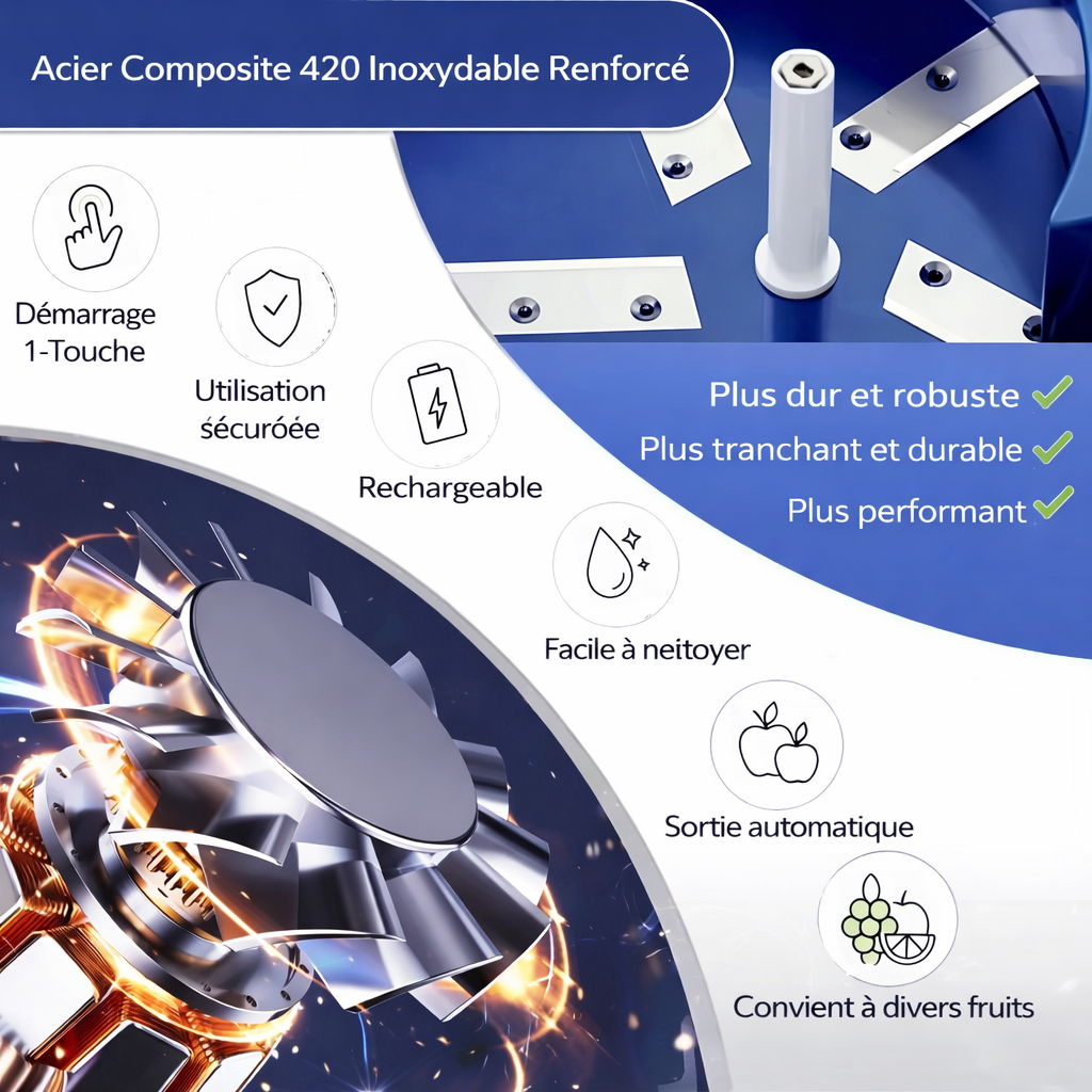 Éplucheur Électrique à Raisins & Tomates Cerises – Acier Inox 304 – Rechargeable 1300 mAh – 50W – 1-touche