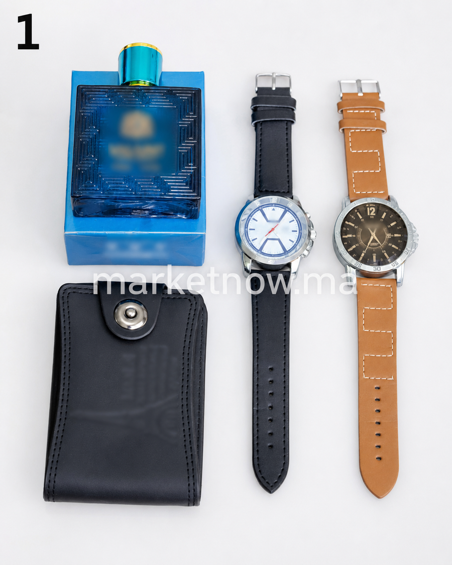 Pack Homme Élégant Complet – 2 Montres, Parfum et Grand Portefeuille