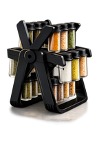 Organiseur à Épices Rotatif 360° – Roue avec 18 Pots en Verre Hermétiques | Gain de Place & Design Élégant