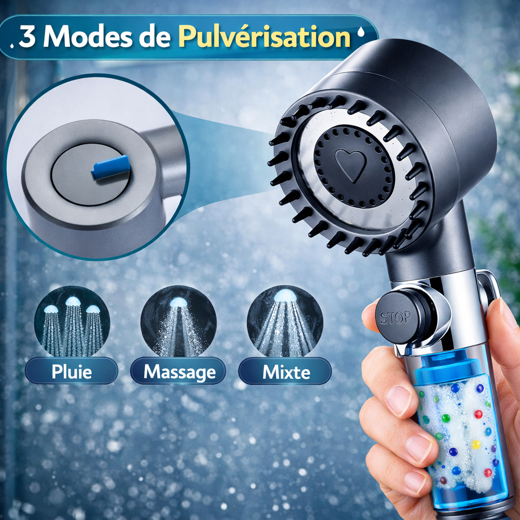 Pommeau de douche haute pression (avec filtration)