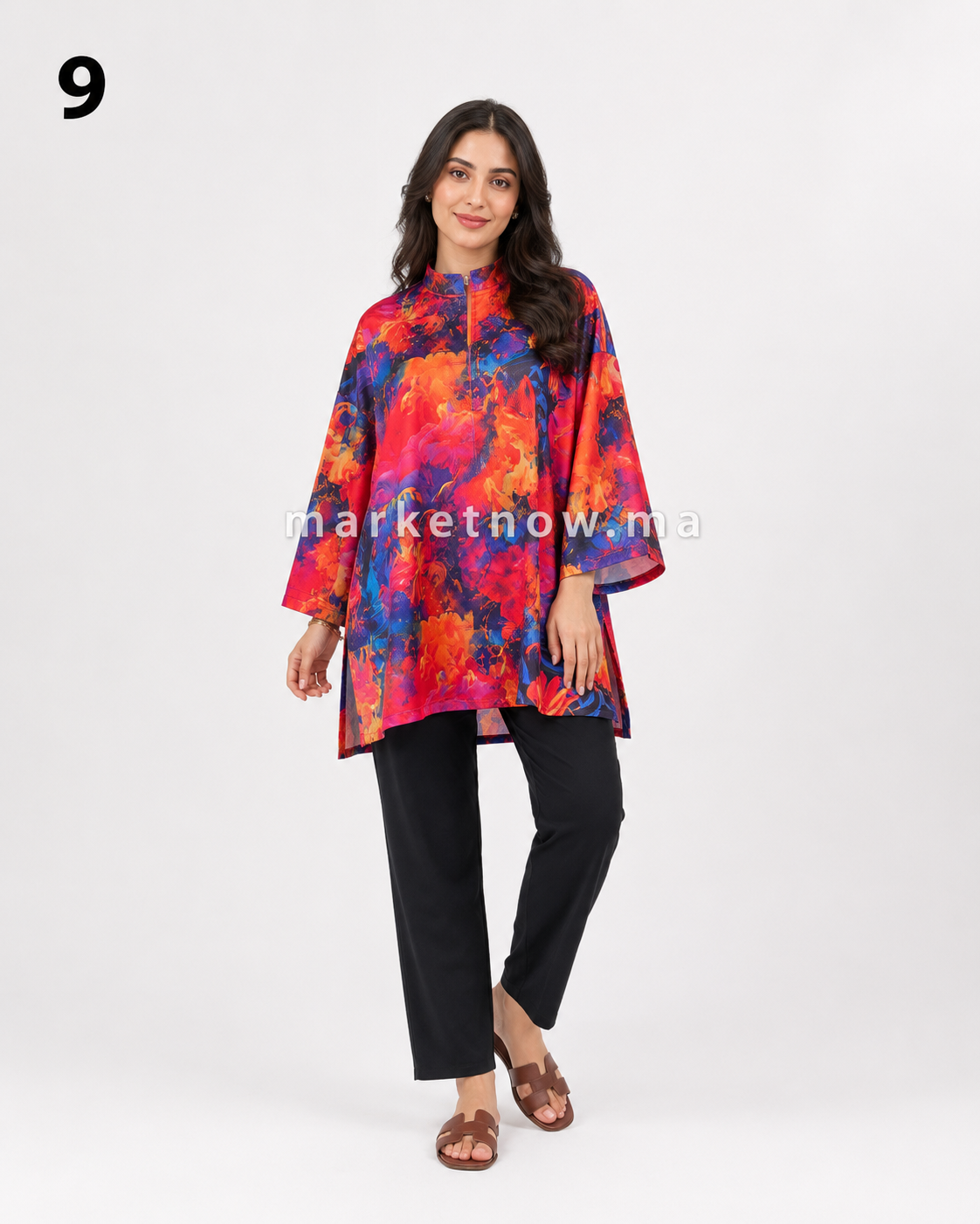 Burkini Multicolore 4 Pièces avec Pantalon Large