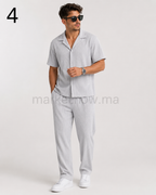 Ensemble Homme Rayé – Chemise & Pantalon Casual Été