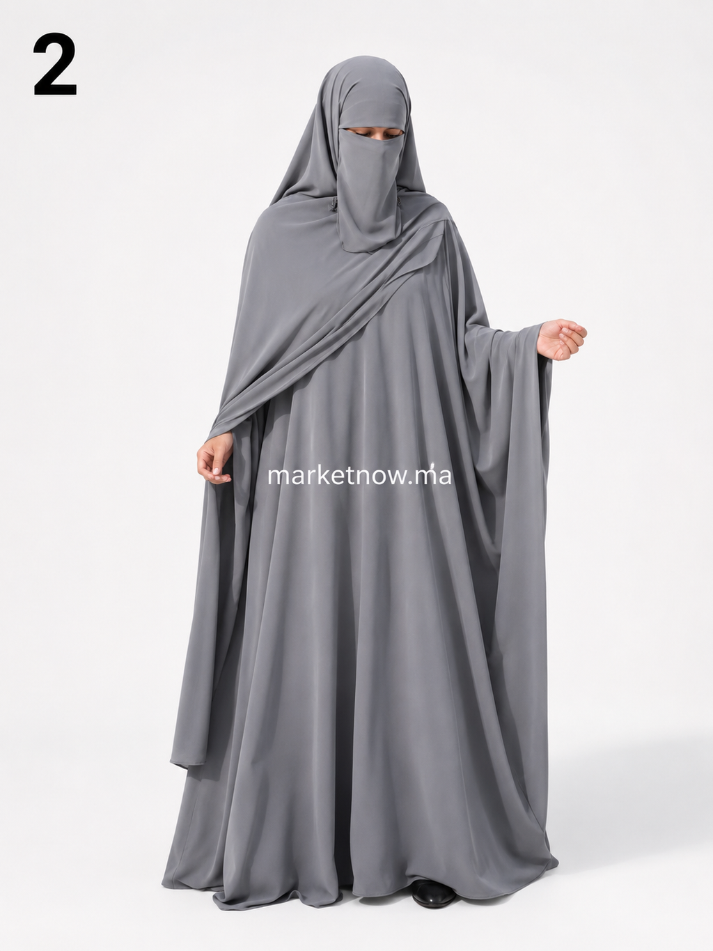 Abaya Femme 3 Pièces en Crêpe avec Cape d’Épaules, Niqab et Foulard