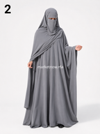 Abaya Femme 3 Pièces en Crêpe avec Cape d’Épaules, Niqab et Foulard
