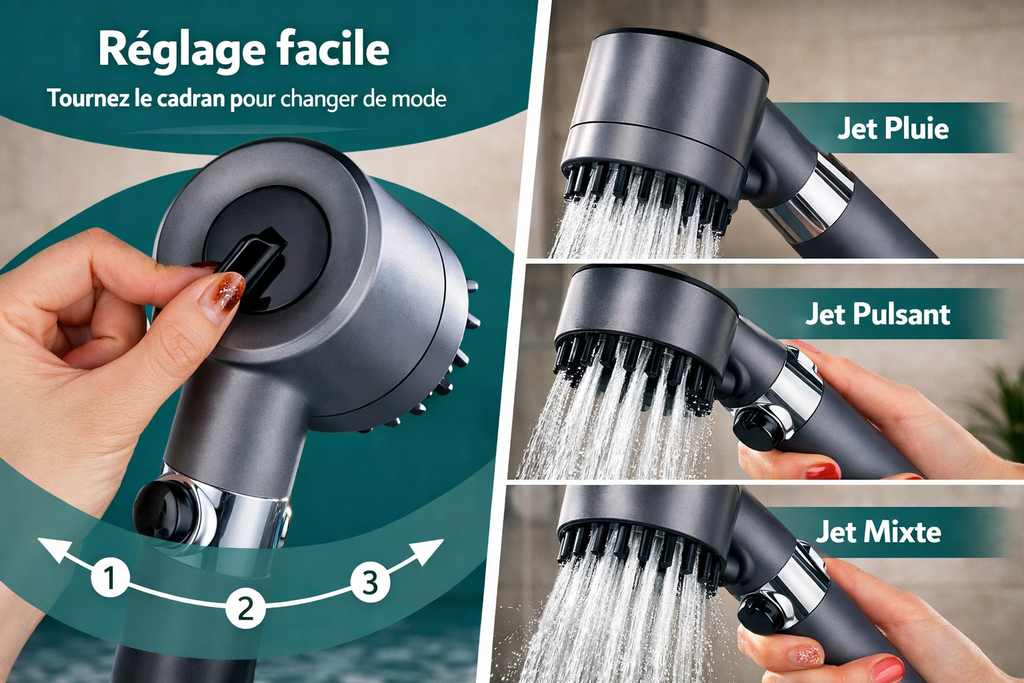 Pommeau de douche haute pression (avec filtration)