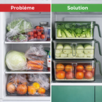 Pack 3 Boîtes de Rangement Frigo Hermétiques & Empilables – Minuterie Date + Plateau Égouttage + Poignée (PP/PET)