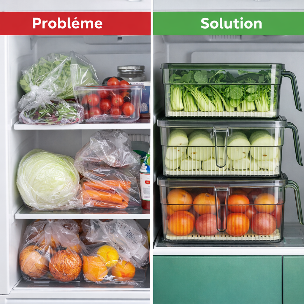 Pack 3 Boîtes de Rangement Frigo Hermétiques & Empilables – Minuterie Date + Plateau Égouttage + Poignée (PP/PET)