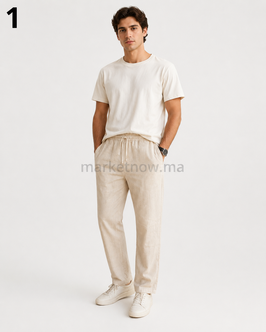 Pantalon Homme Loulane Beige – Léger, Confortable et Estival