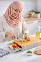 Planche à Découper en Bambou avec Tiroir de Rangement – Antidérapante, Double Face (32,5 × 24,5 × 4,8 cm)