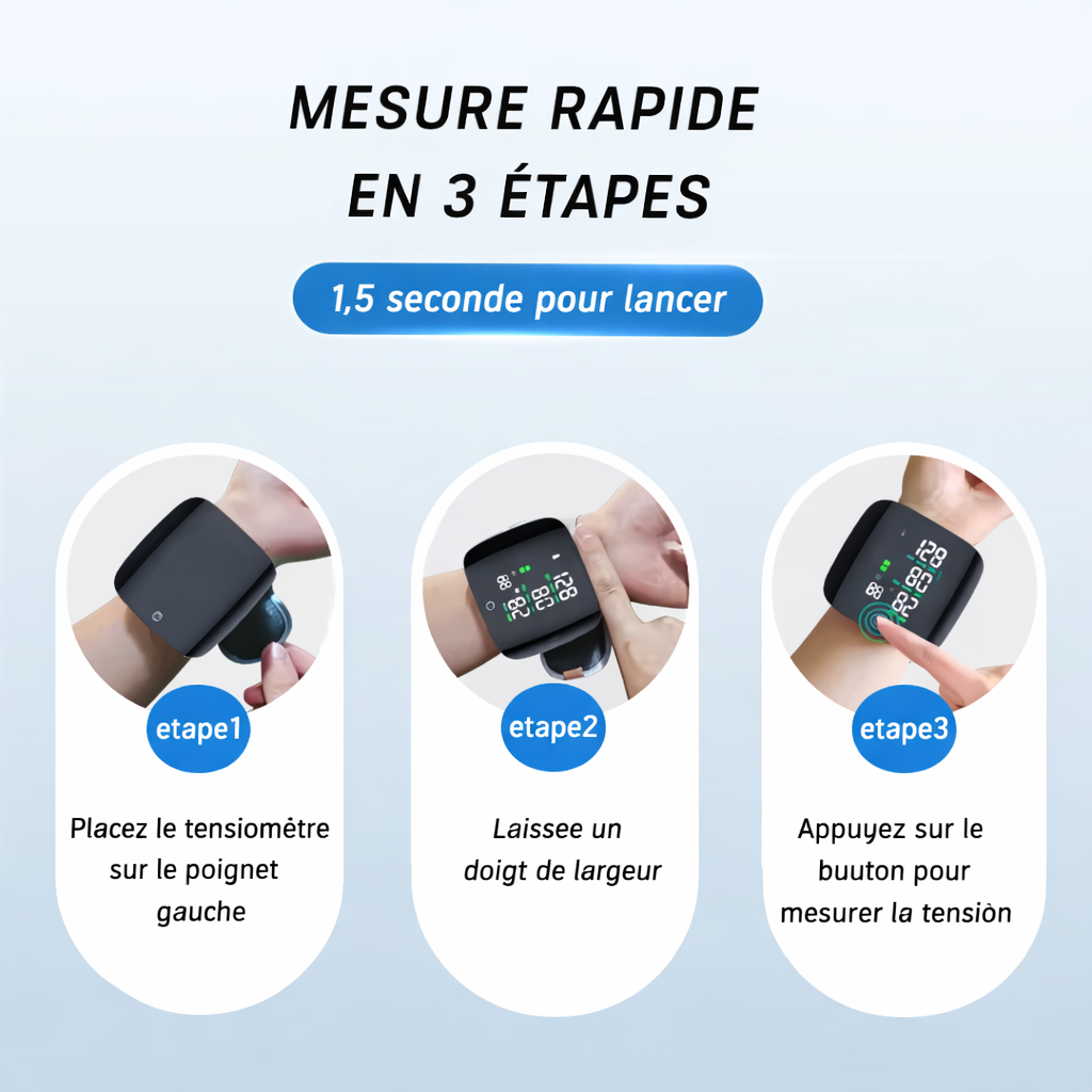 Tensiomètre de Poignet Rechargeable USB – Mesure Rapide & Écran Clair