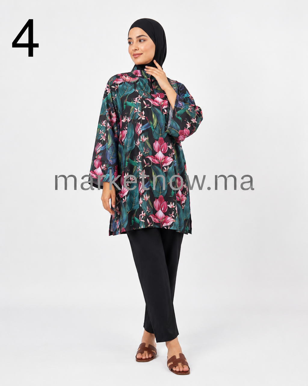 Burkini Multicolore 4 Pièces avec Pantalon Large