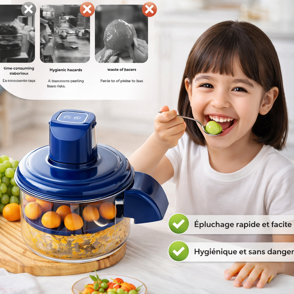 Éplucheur Électrique à Raisins & Tomates Cerises – Acier Inox 304 – Rechargeable 1300 mAh – 50W – 1-touche