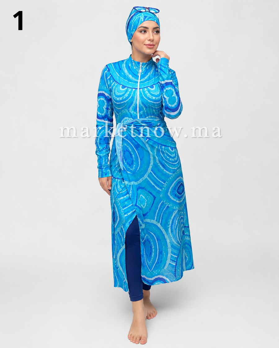 Burkini Femme 4 Pièces avec Robe et Cache-Maillot – Tailles S à 2XL