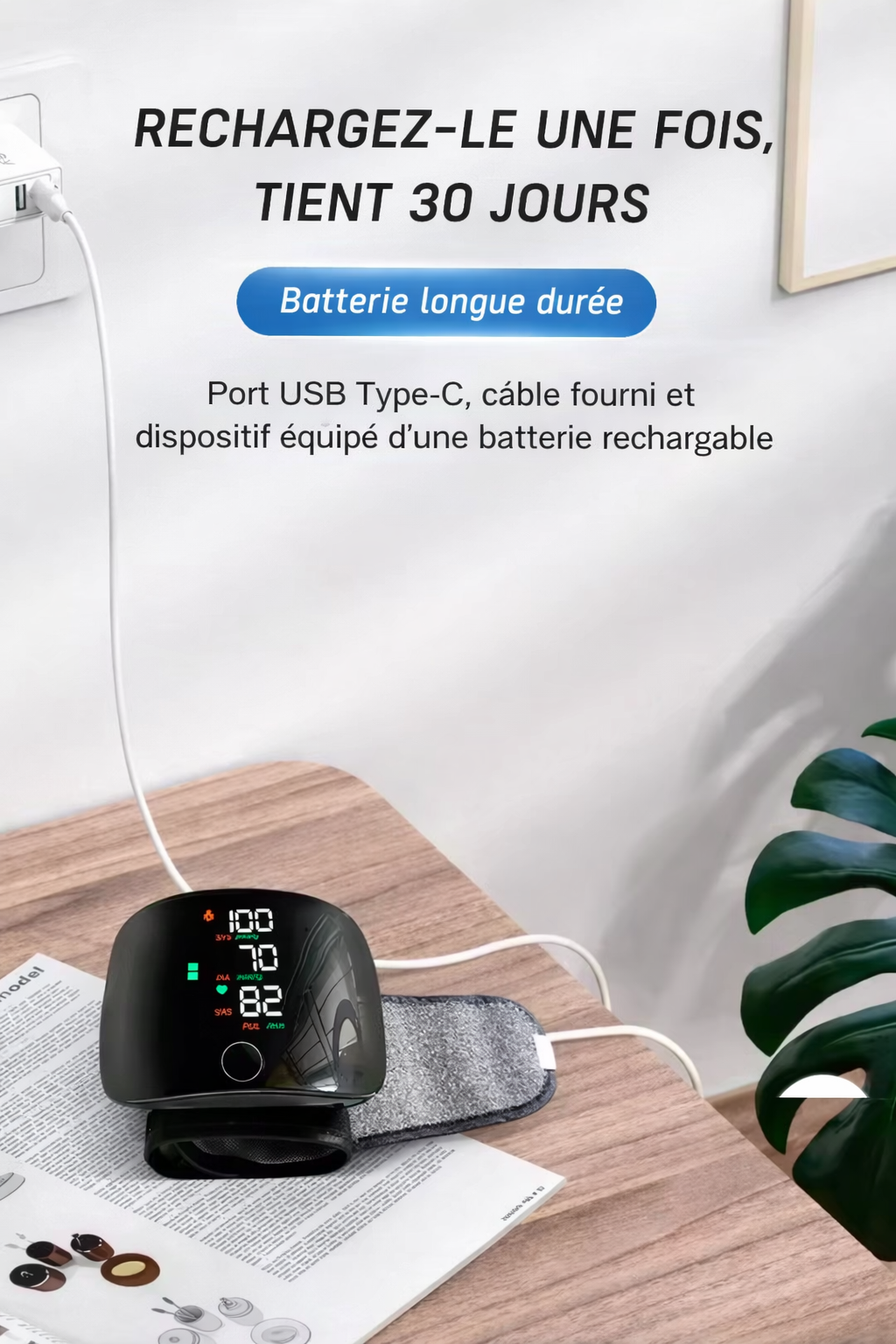 Tensiomètre de Poignet Rechargeable USB – Mesure Rapide & Écran Clair