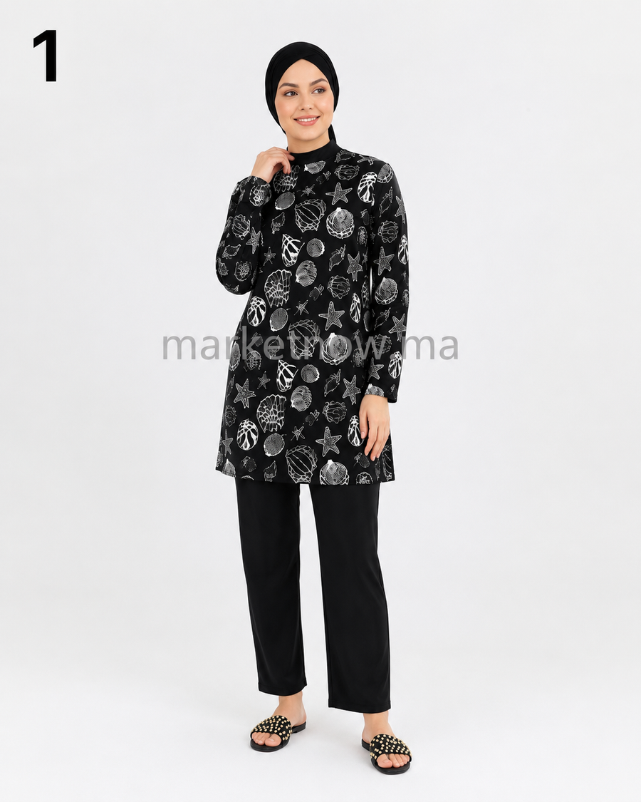 Burkini Femme 3 Pièces avec Robe, Pantalon et Bonnet – Tailles S à 2XL