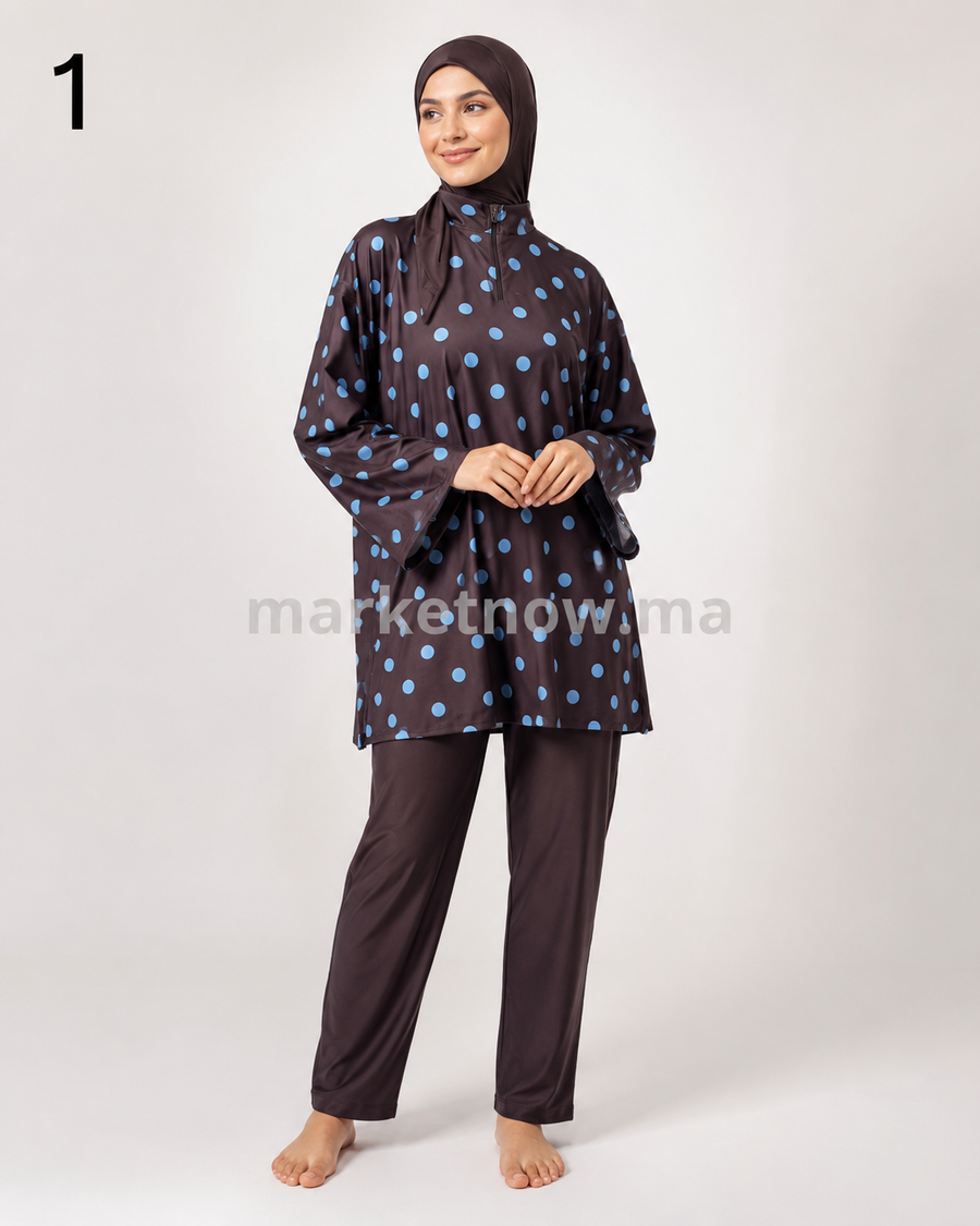 Burkini Femme 4 Pièces avec Hijab, Bonnet, Pantalon et Tunique – Tailles S à XXL