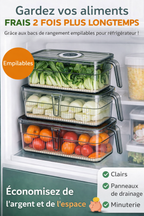 Pack 3 Boîtes de Rangement Frigo Hermétiques & Empilables – Minuterie Date + Plateau Égouttage + Poignée (PP/PET)
