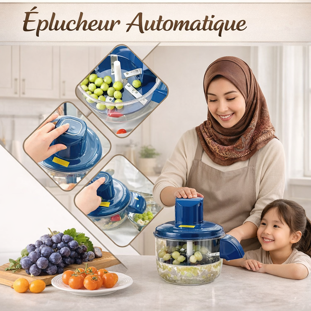 Éplucheur Électrique à Raisins & Tomates Cerises – Acier Inox 304 – Rechargeable 1300 mAh – 50W – 1-touche