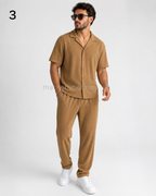 Ensemble Homme Rayé – Chemise & Pantalon Casual Été