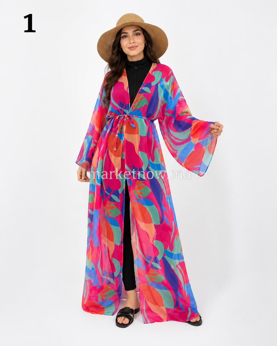 Burkini Femme 5 Pièces Miami Color avec Kimono Mousseline & Ceinture – Tailles S à XXL