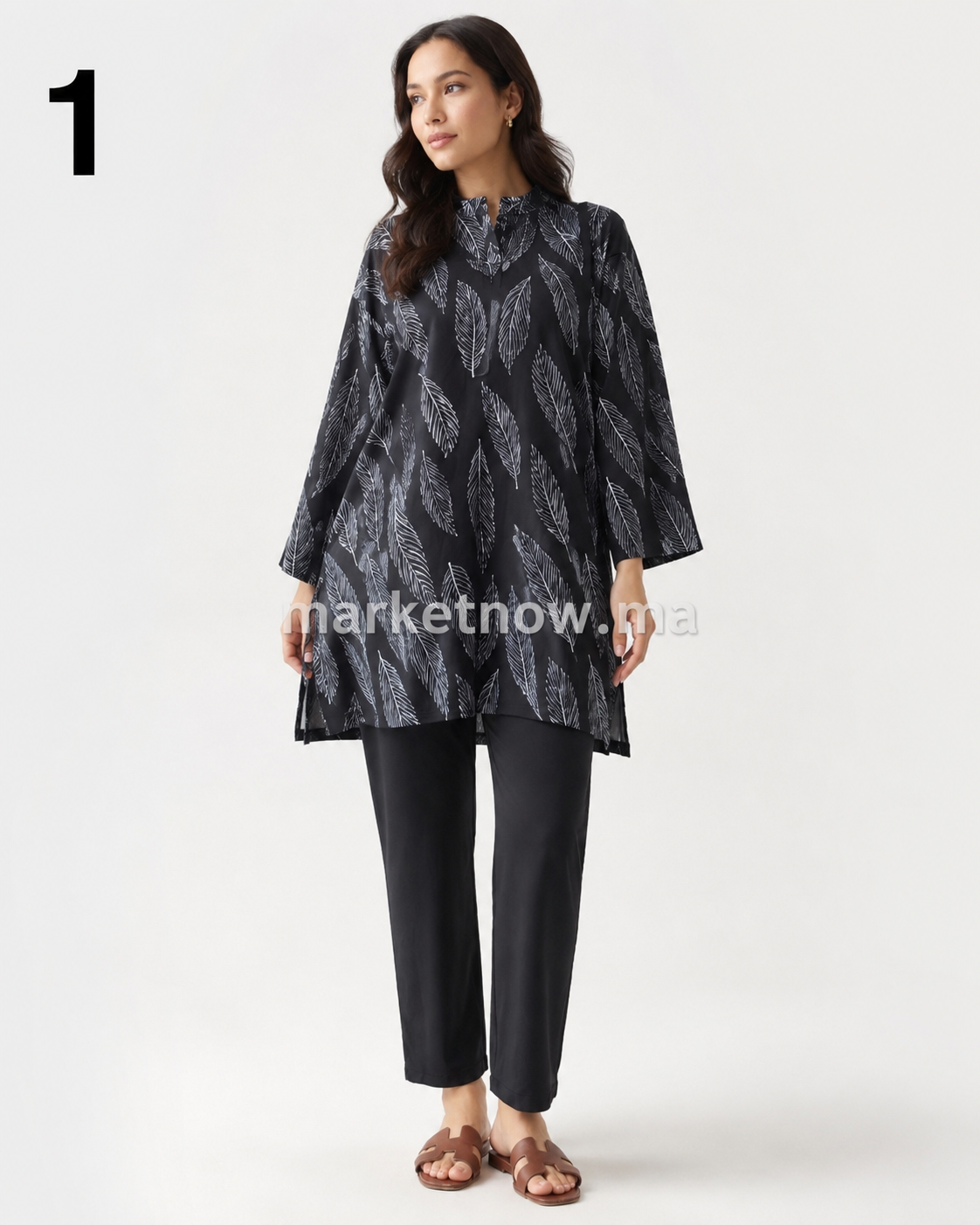 Burkini Multicolore 4 Pièces avec Pantalon Large