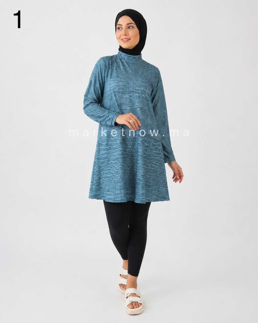 Burkini Croco 4 Pièces avec Kimono Mousseline