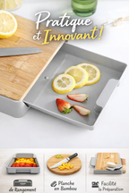 Planche à Découper en Bambou avec Tiroir de Rangement – Antidérapante, Double Face (32,5 × 24,5 × 4,8 cm)