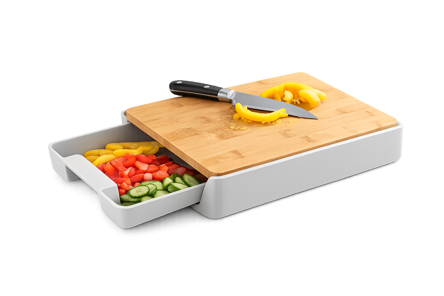 Planche à Découper en Bambou avec Tiroir de Rangement – Antidérapante, Double Face (32,5 × 24,5 × 4,8 cm)