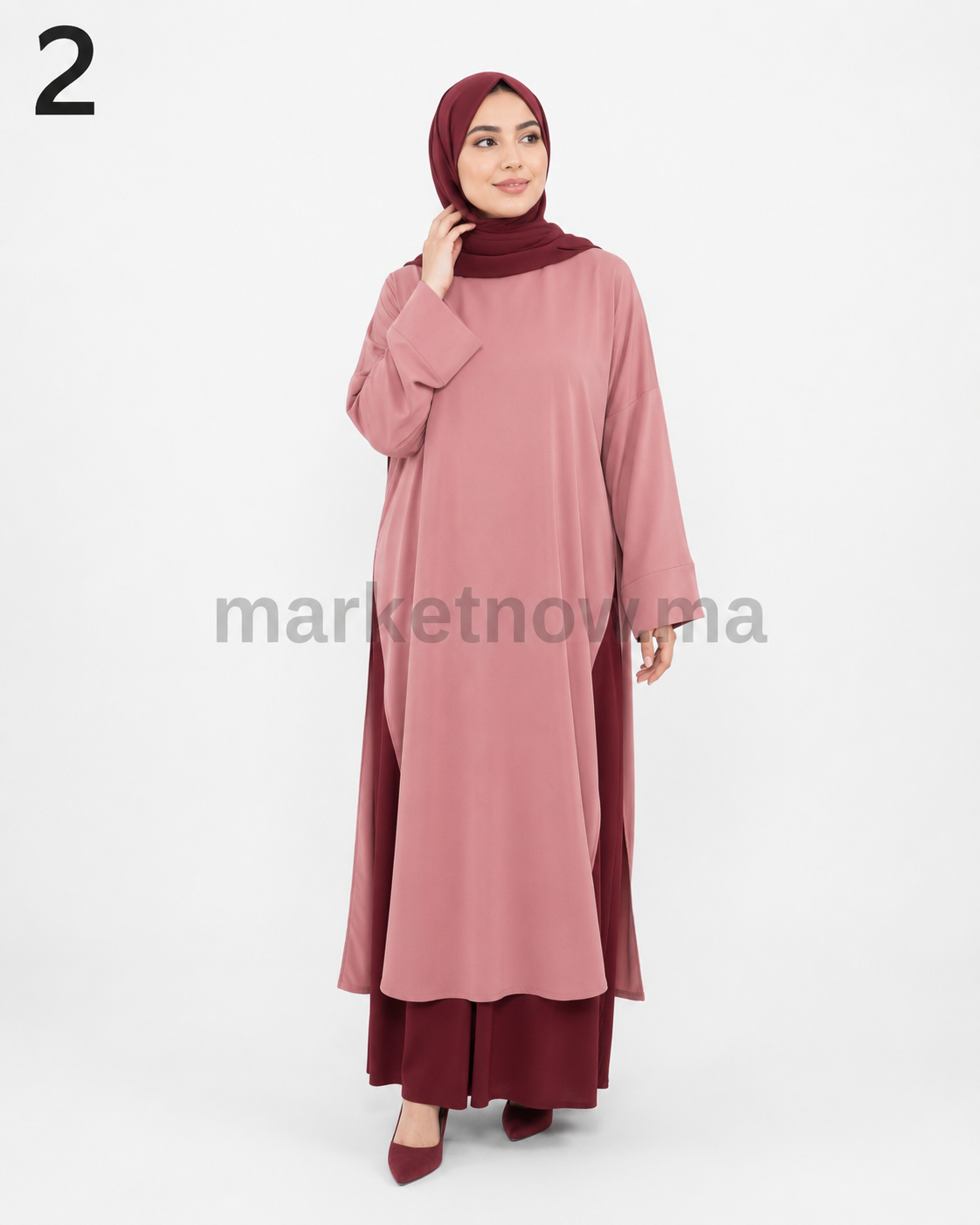 Ensemble Abaya Femme 3 Pièces Zahra en Crêpe – Gilet, Abaya Ouverte et Grand Foulard | L à 3XL