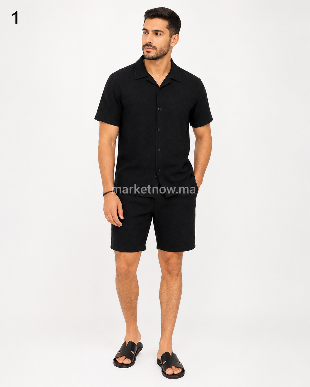 Ensemble Homme en Crêpe – Chemise Manches Courtes + Short