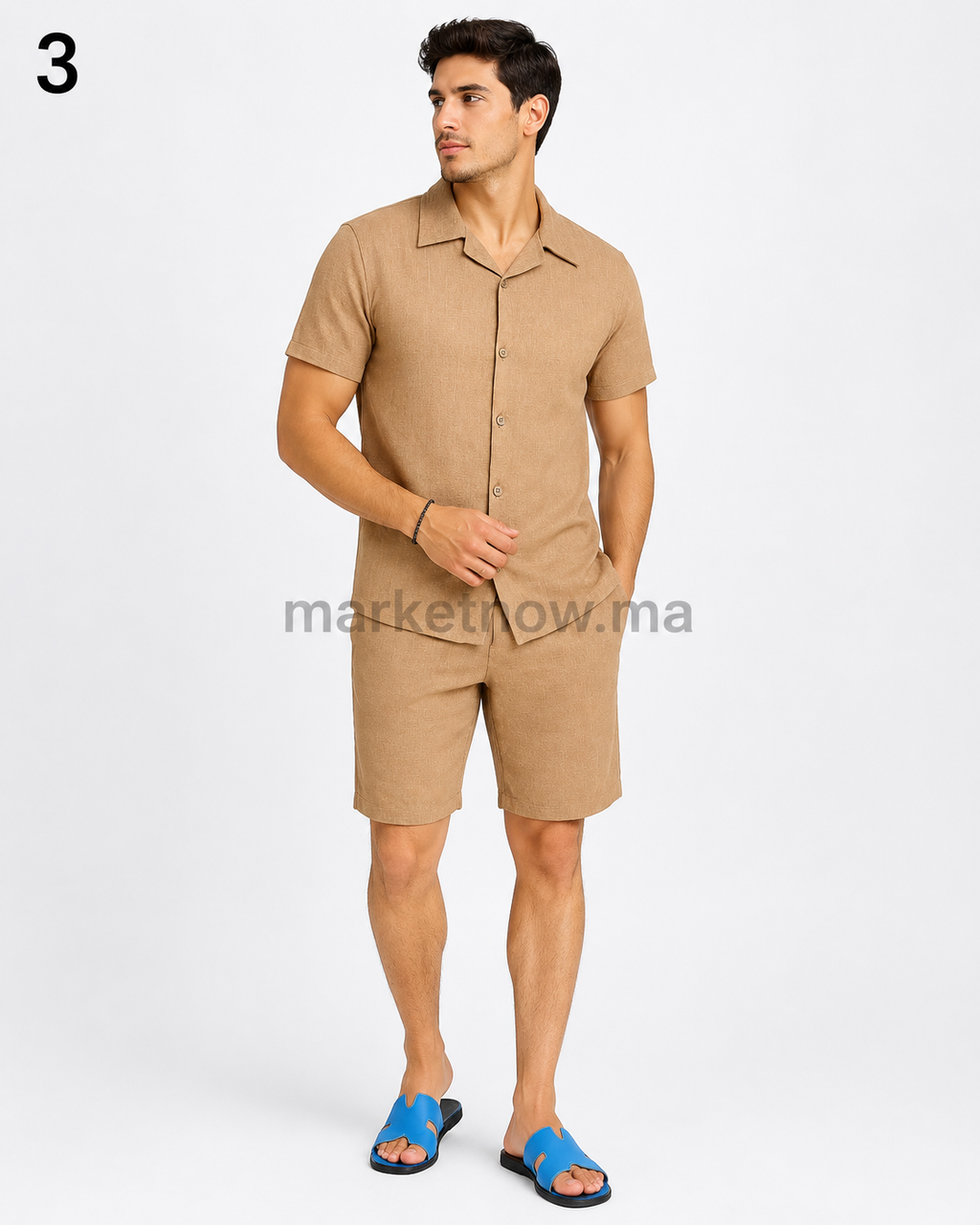 Ensemble Homme en Crêpe – Chemise Manches Courtes + Short