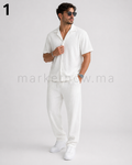 Ensemble Homme Rayé – Chemise & Pantalon Casual Été